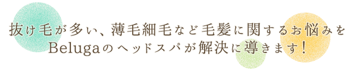 抜け毛が多い、薄毛細毛など毛髪に関するお悩みをBelugaのヘッドスパが解決に導きます！